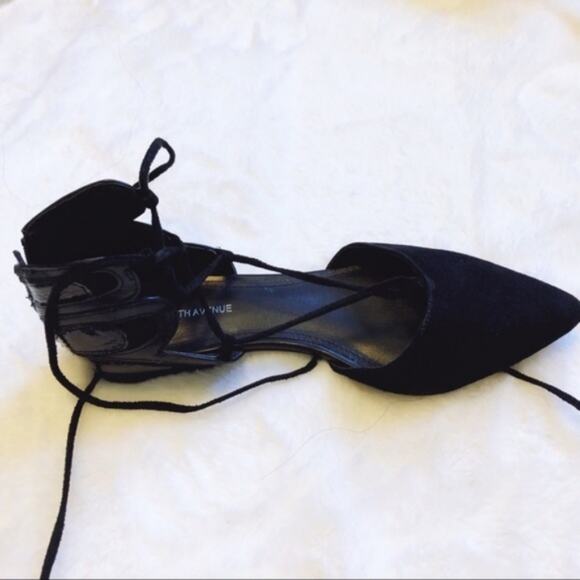 Saks Fifth Avenue Black Lace-Up Pointed-Toe Flats - Picture 3 of 6